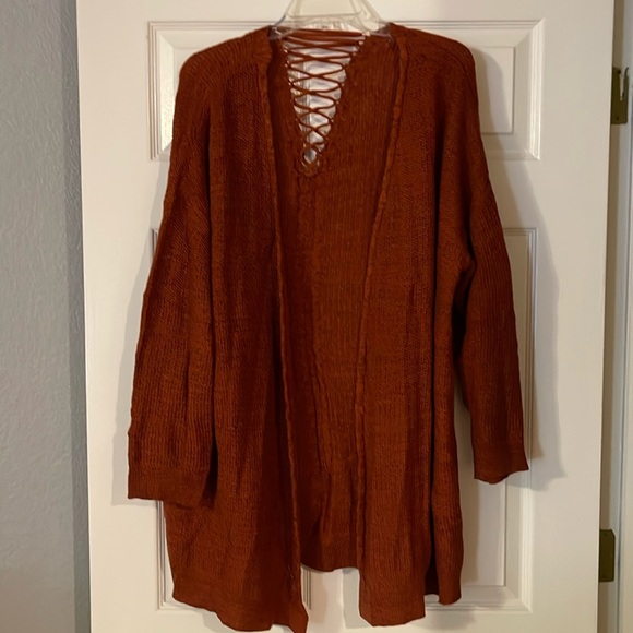 LAST CHANCE Lety & Me rust open cardigan with string detail in  back 2X - Picture 1 of 6